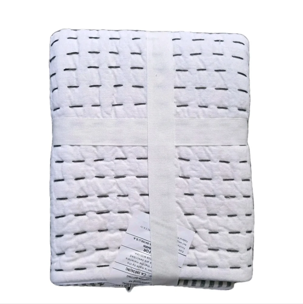 Pottery Barn Wheaton Pick-Stitch King Shams Set of 2 Reversible Cotton Linen NEW
